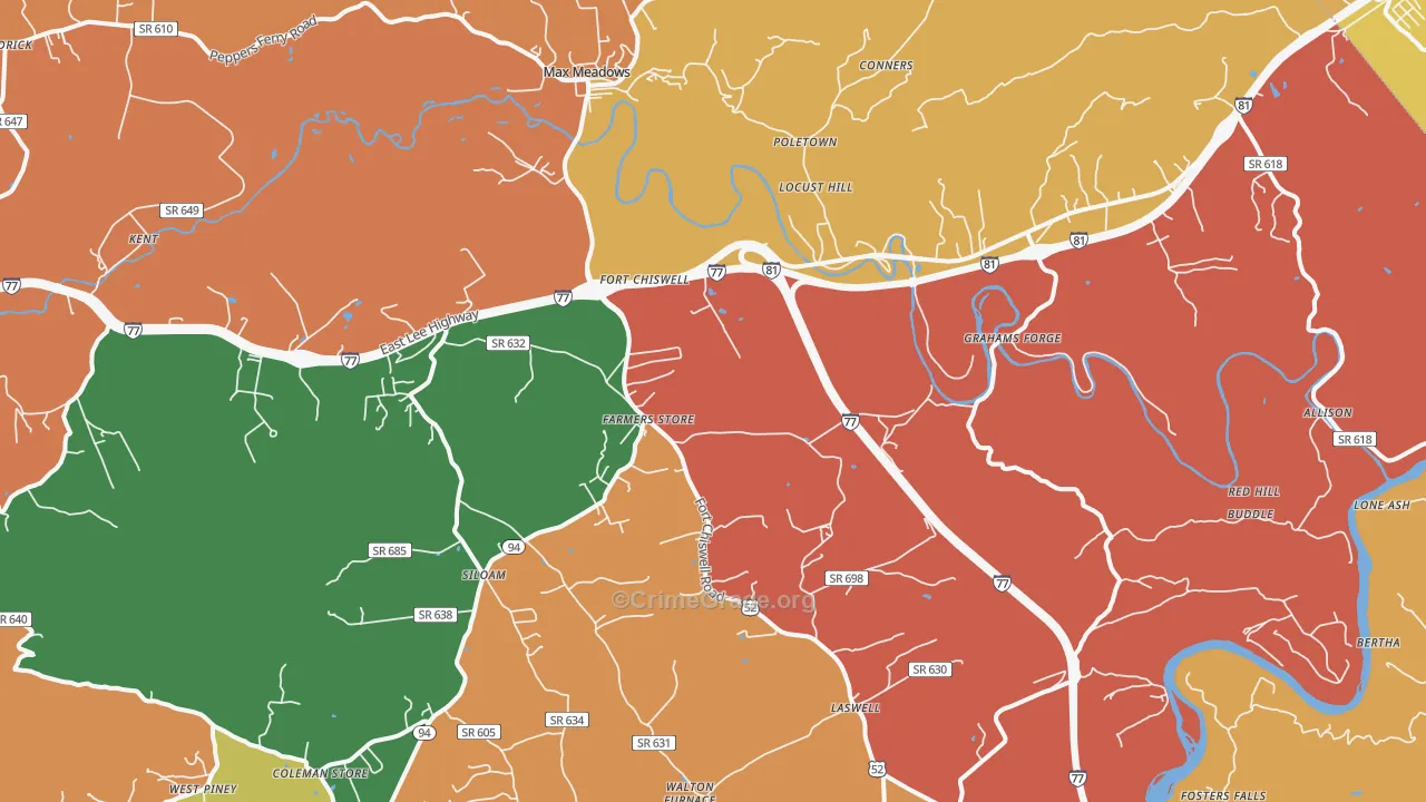 Max Meadows, VA Map of Robbery Rates
