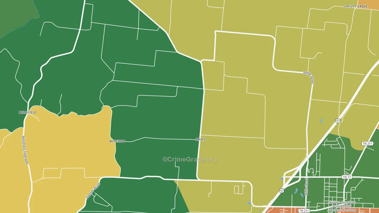 Maxey, TN Map of Robbery Rates