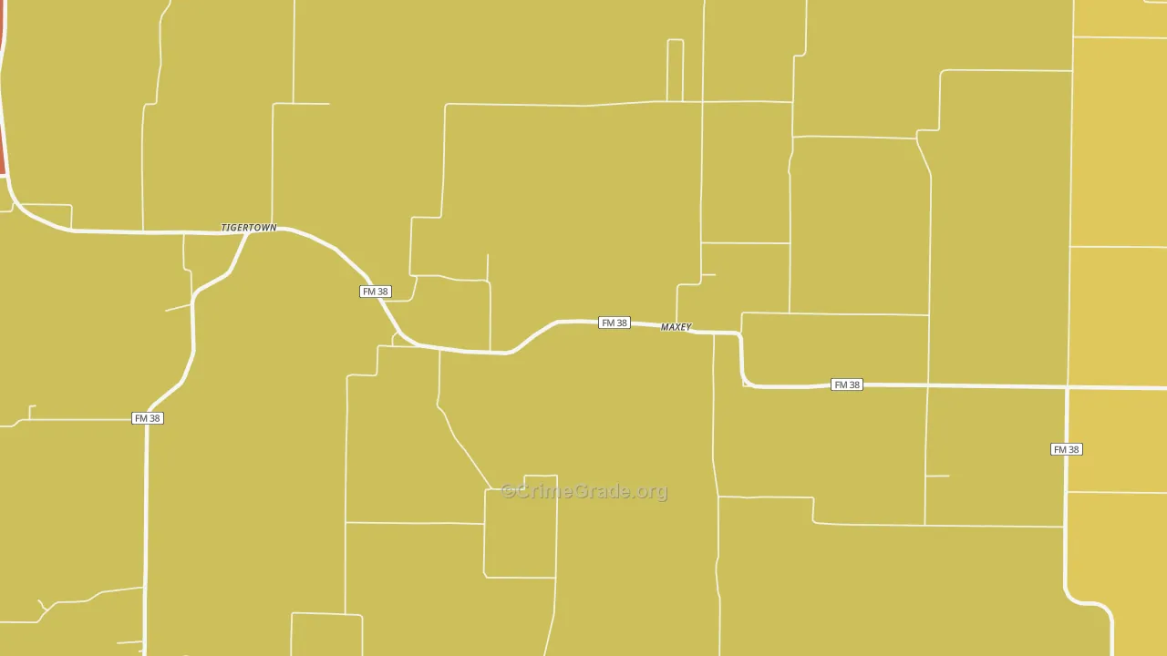 Maxey, TX Map of Robbery Rates