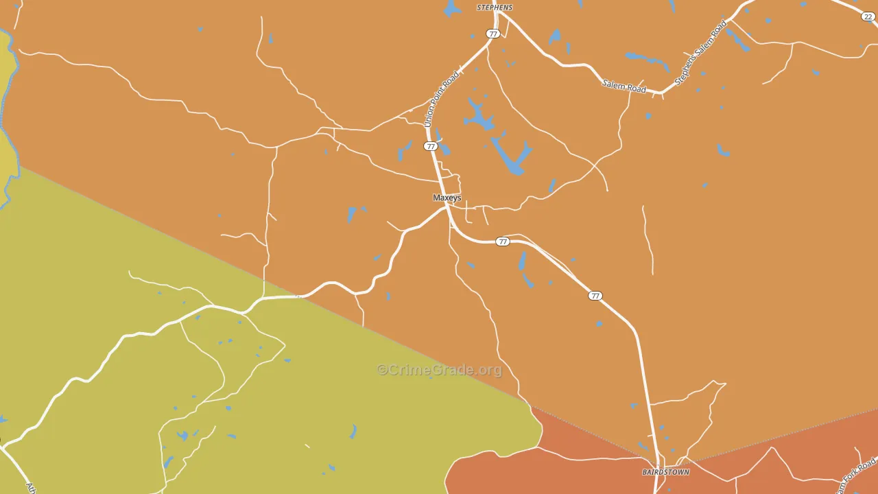 Maxeys, GA Map of Robbery Rates