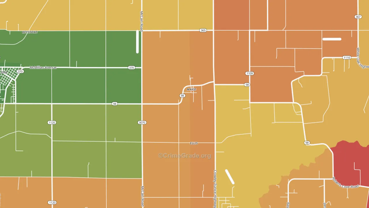 Maxie, LA Map of Robbery Rates