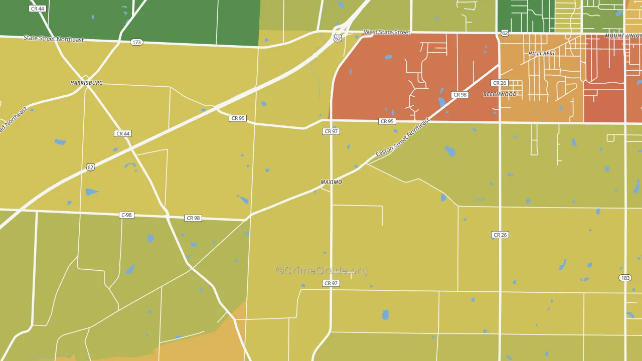 Maximo, OH Map of Robbery Rates