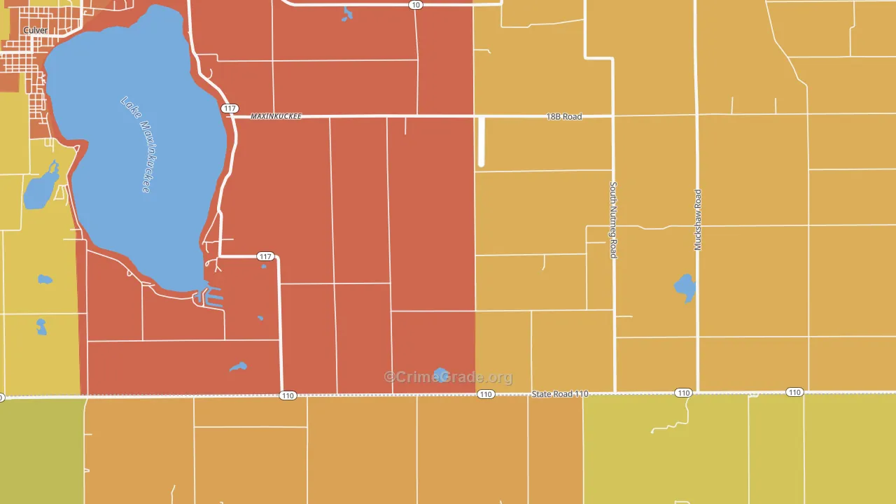 Maxinkuckee, IN Map of Robbery Rates