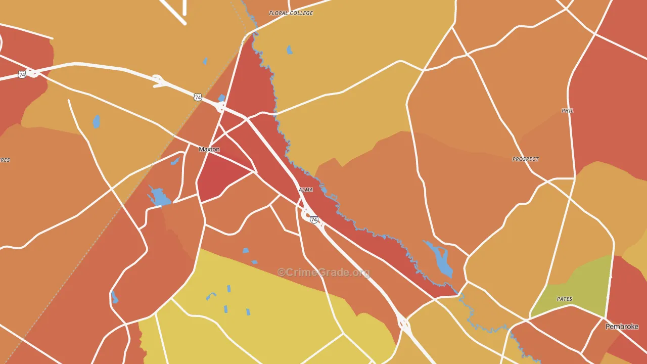 Maxton, NC Map of Robbery Rates