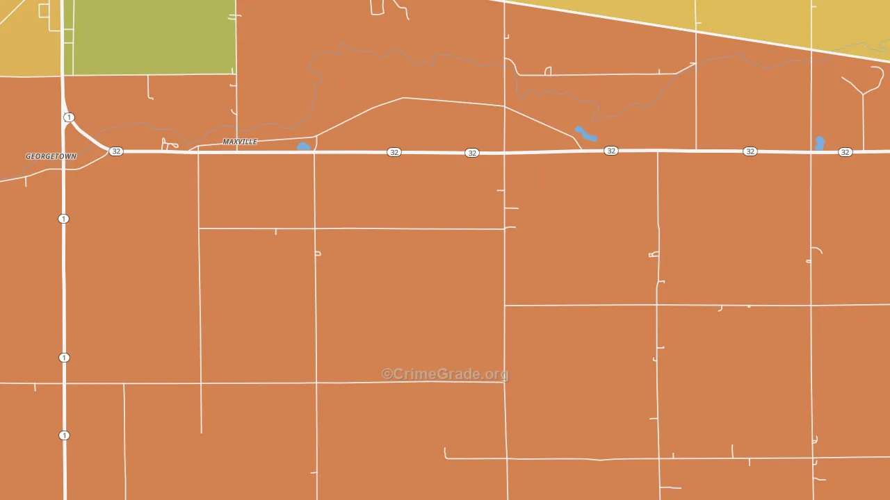 Maxville, IN Map of Robbery Rates