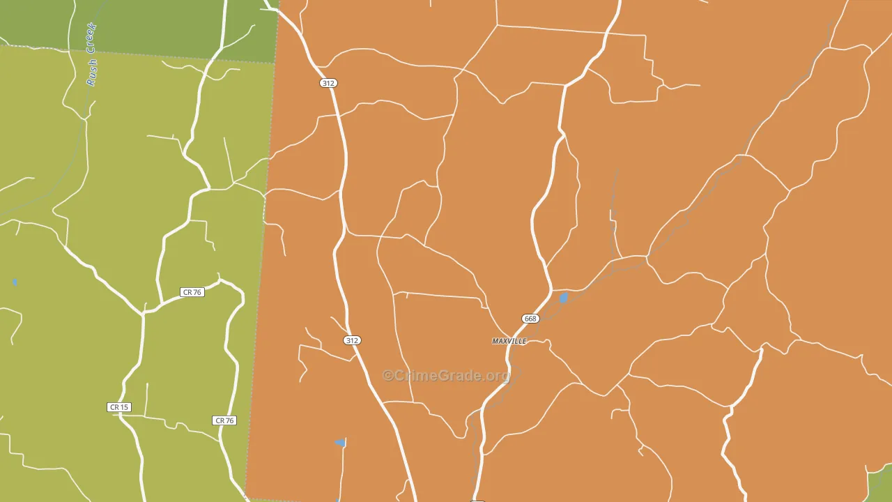 Maxville, OH Map of Robbery Rates