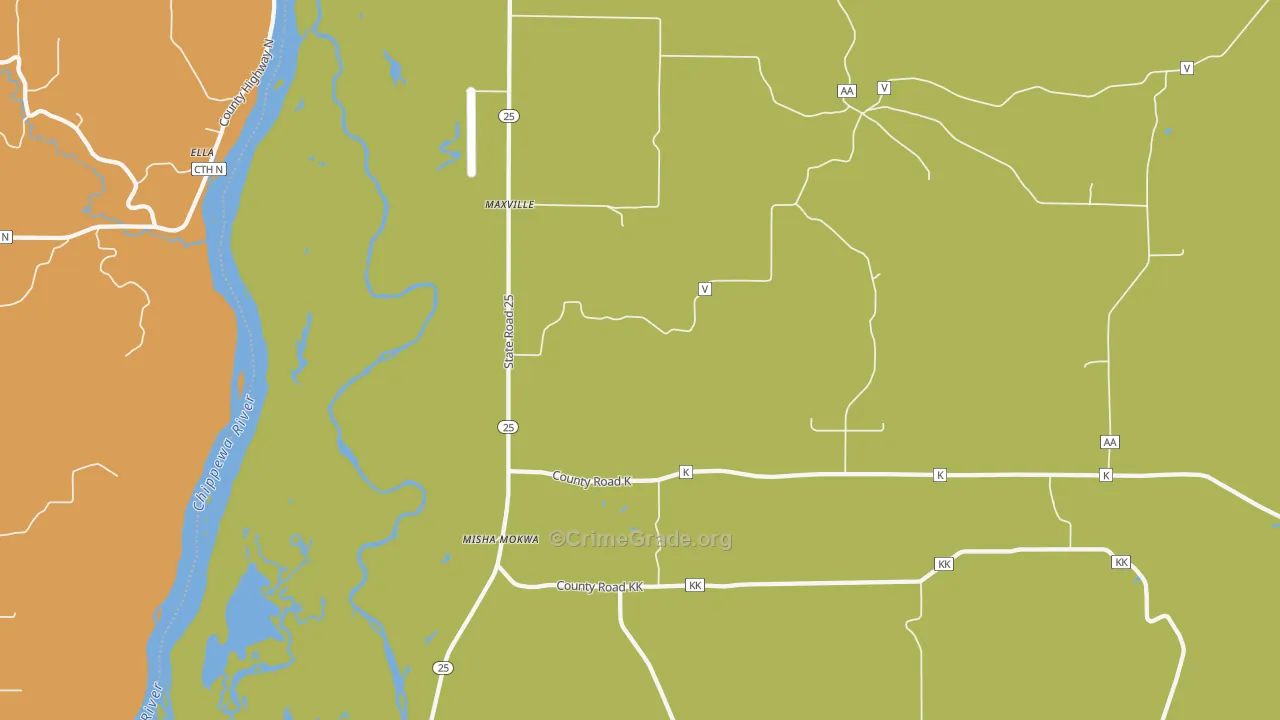 Maxville, WI Map of Robbery Rates
