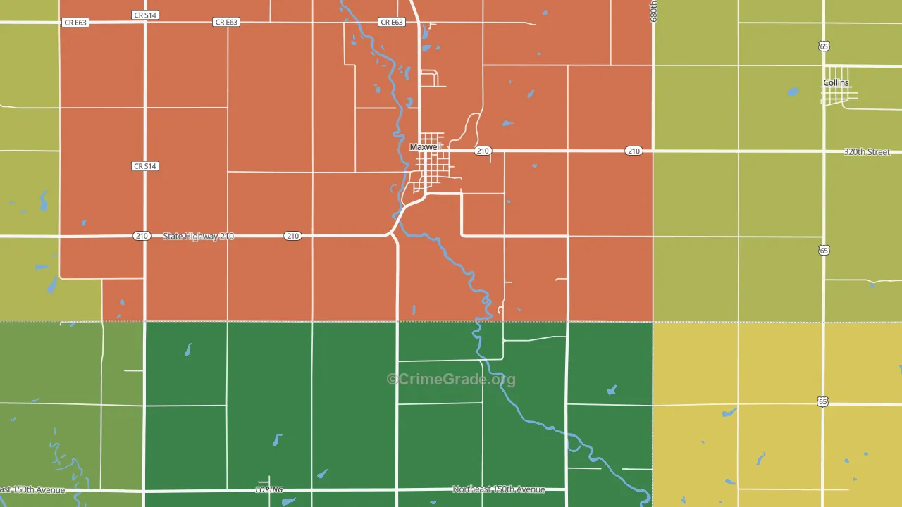 Maxwell, IA Map of Robbery Rates