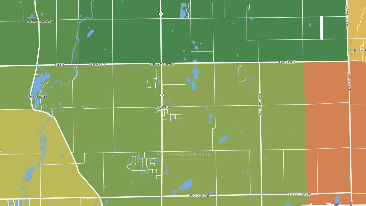 Maxwell, IN Map of Robbery Rates