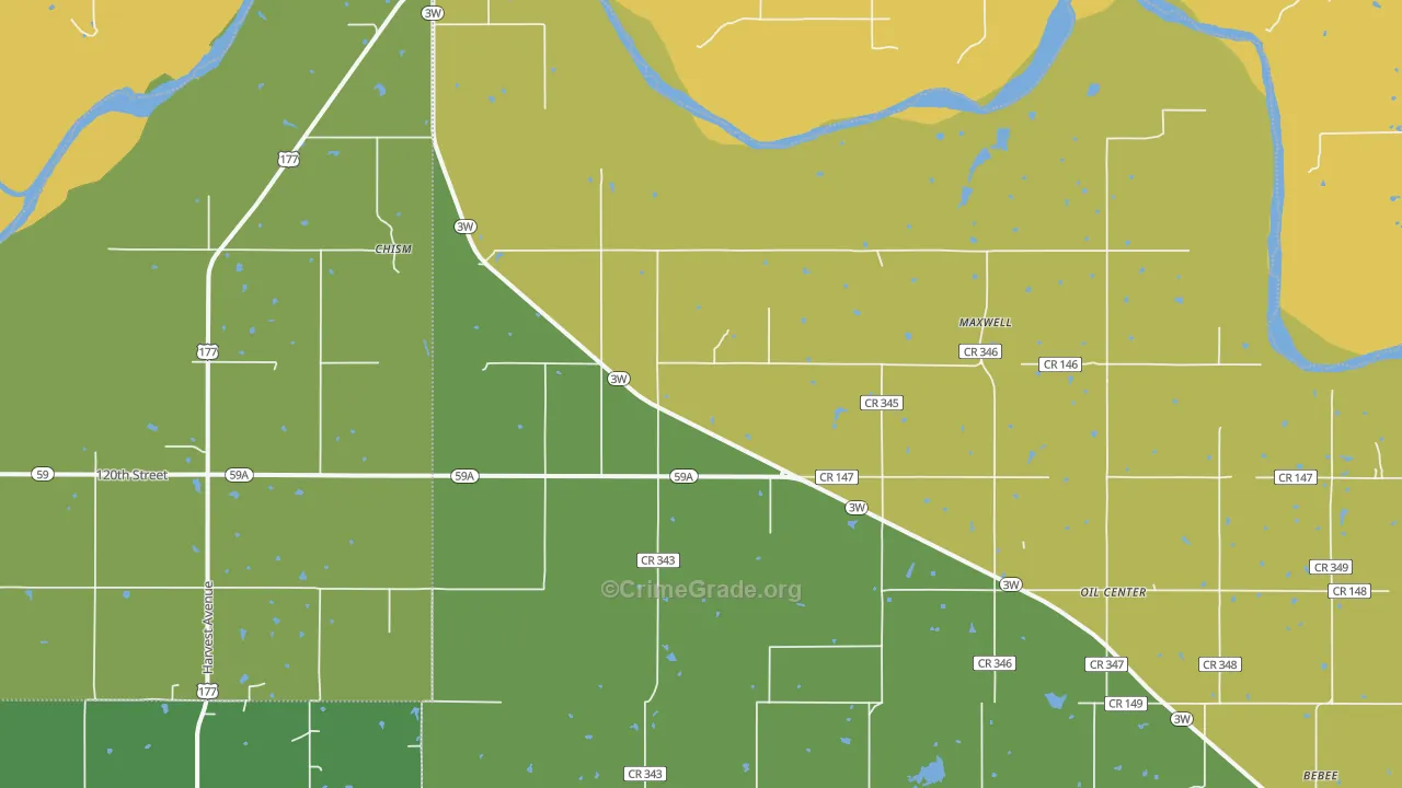 Maxwell, OK Map of Robbery Rates
