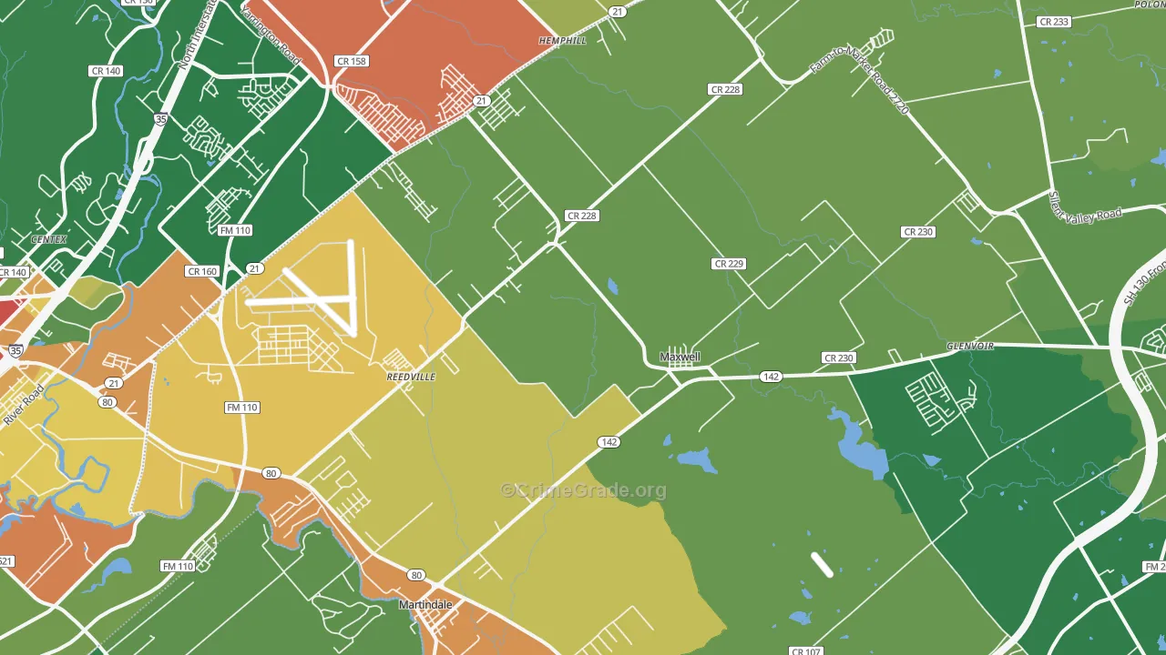 Maxwell, TX Map of Robbery Rates