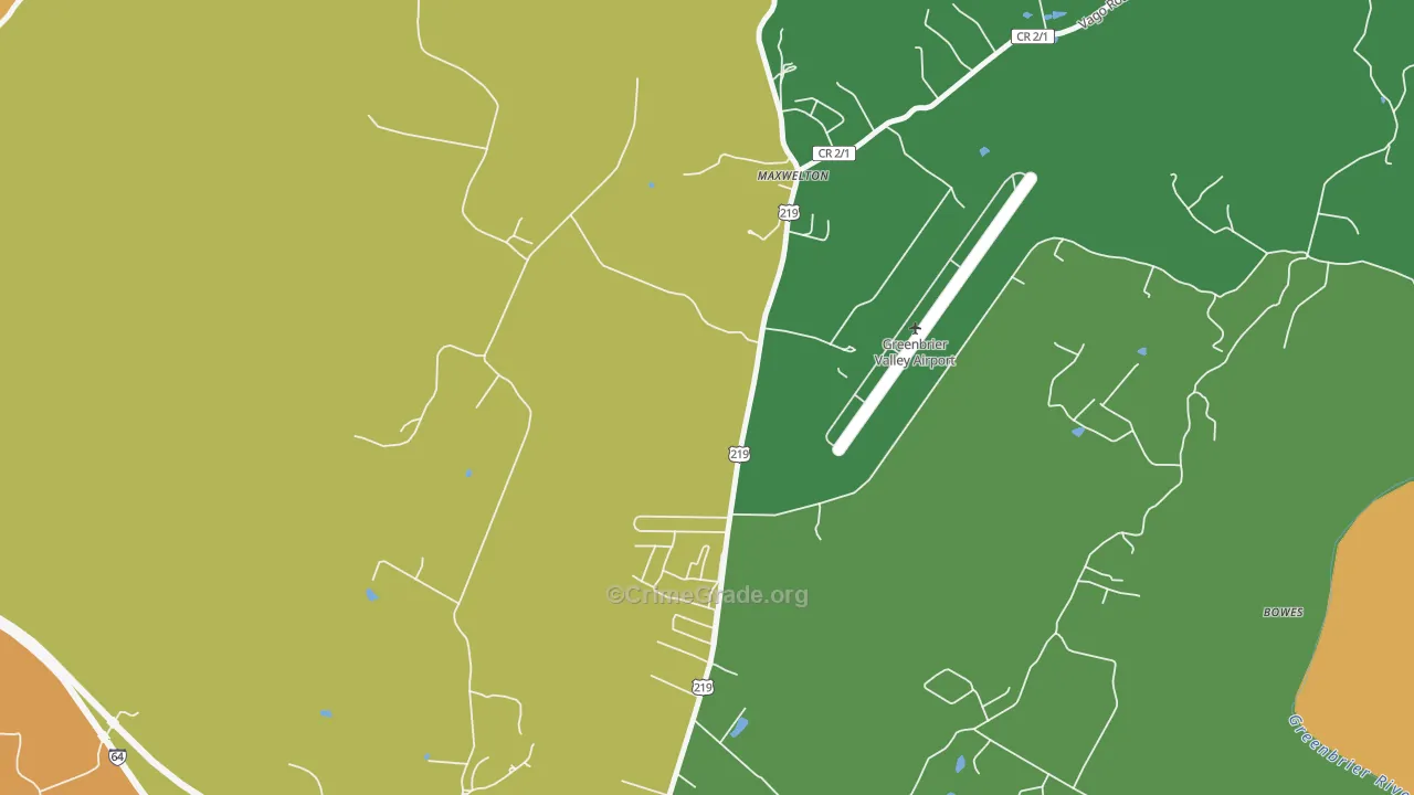 Maxwelton, WV Map of Robbery Rates