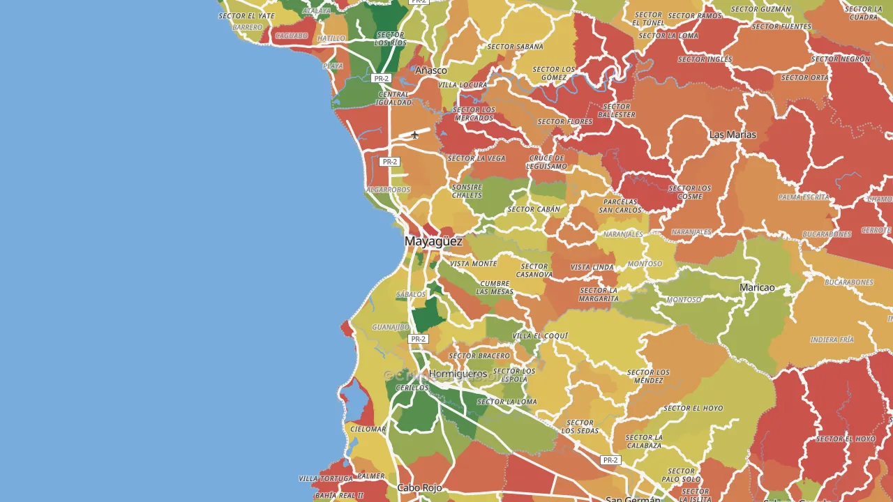 Mayaguez Municipio, PR Map of Robbery Rates