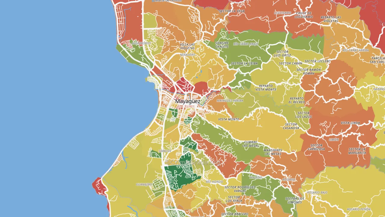 Mayaguez, PR Map of Robbery Rates