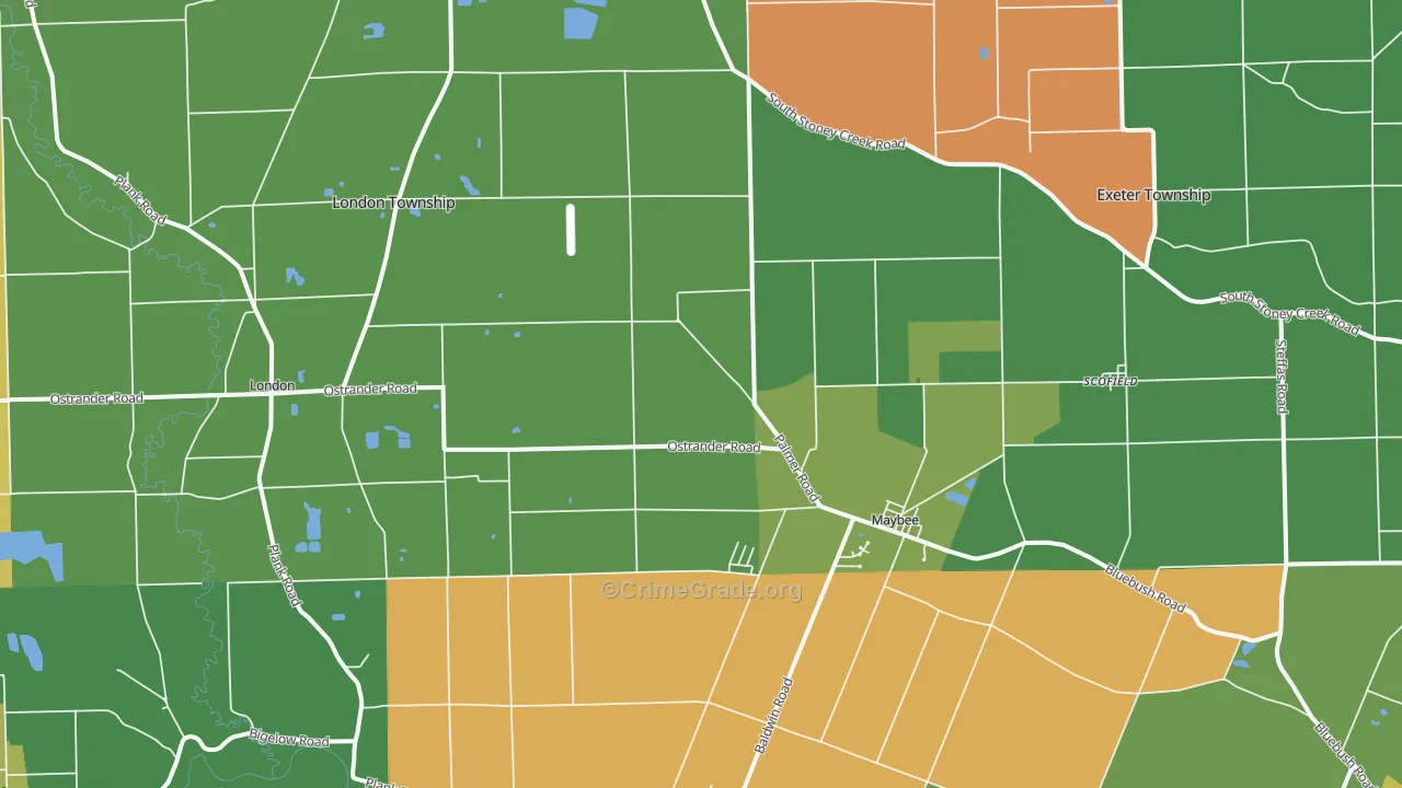Maybee, MI Map of Robbery Rates