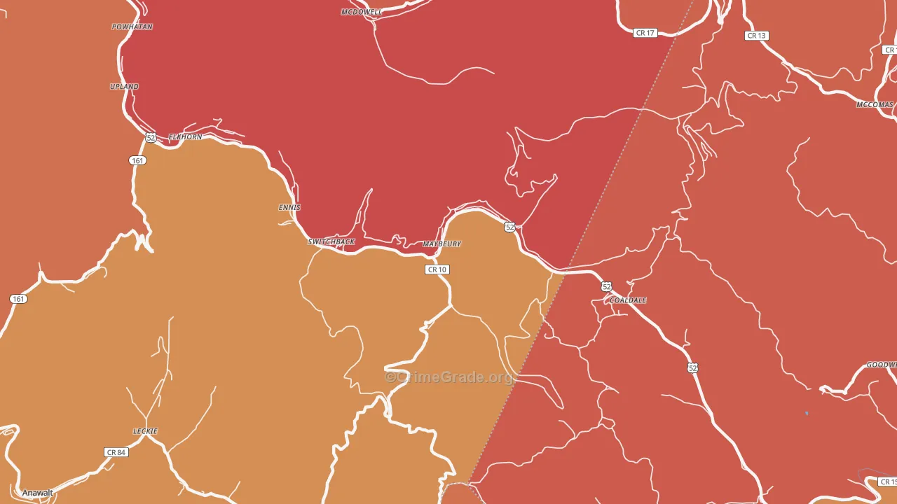 Maybeury, WV Map of Robbery Rates
