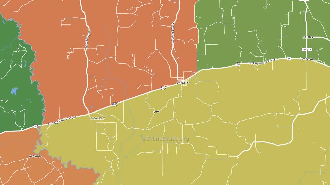 Maydelle, TX Map of Robbery Rates