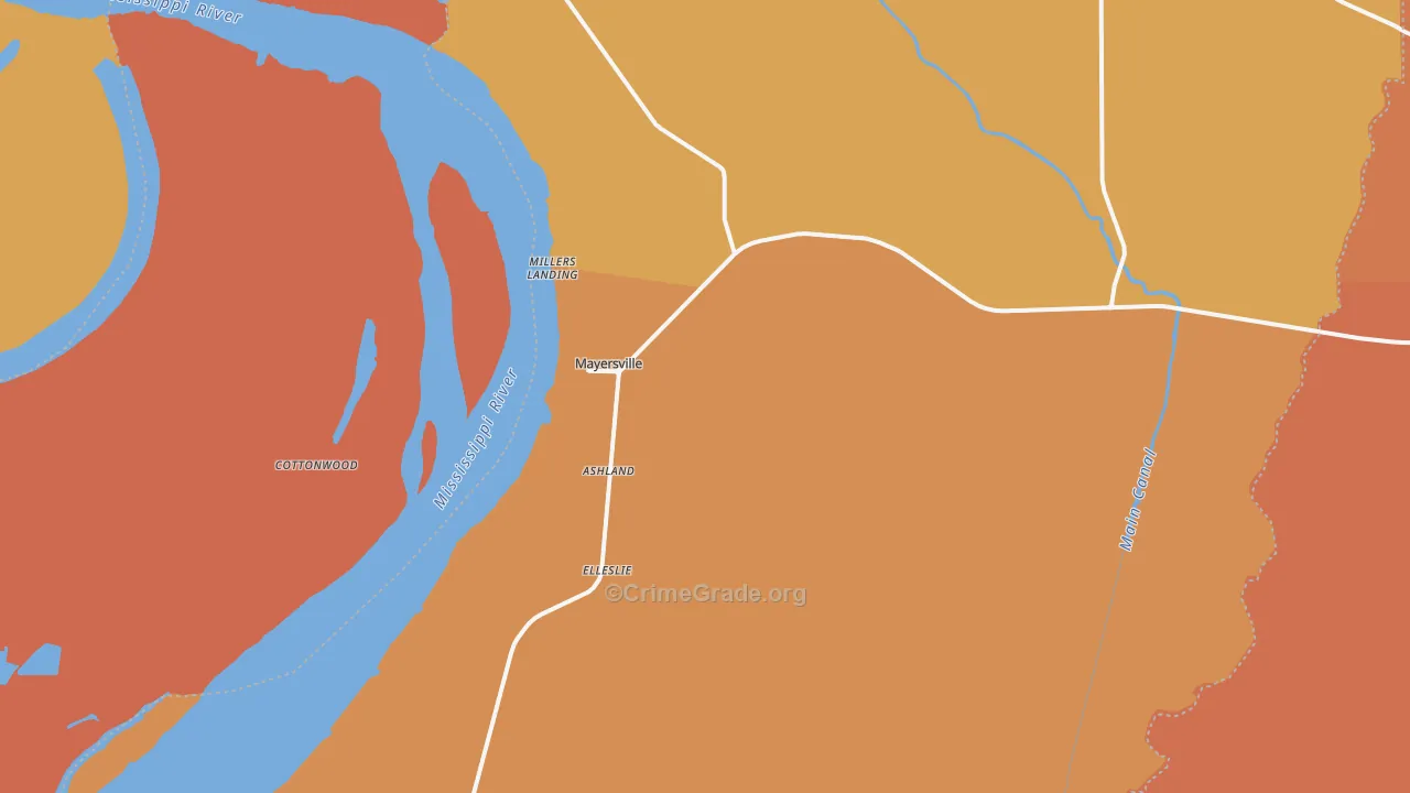 Mayersville, MS Map of Robbery Rates