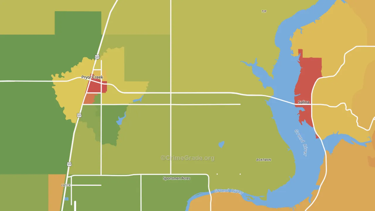 Mayes County, OK Map of Robbery Rates