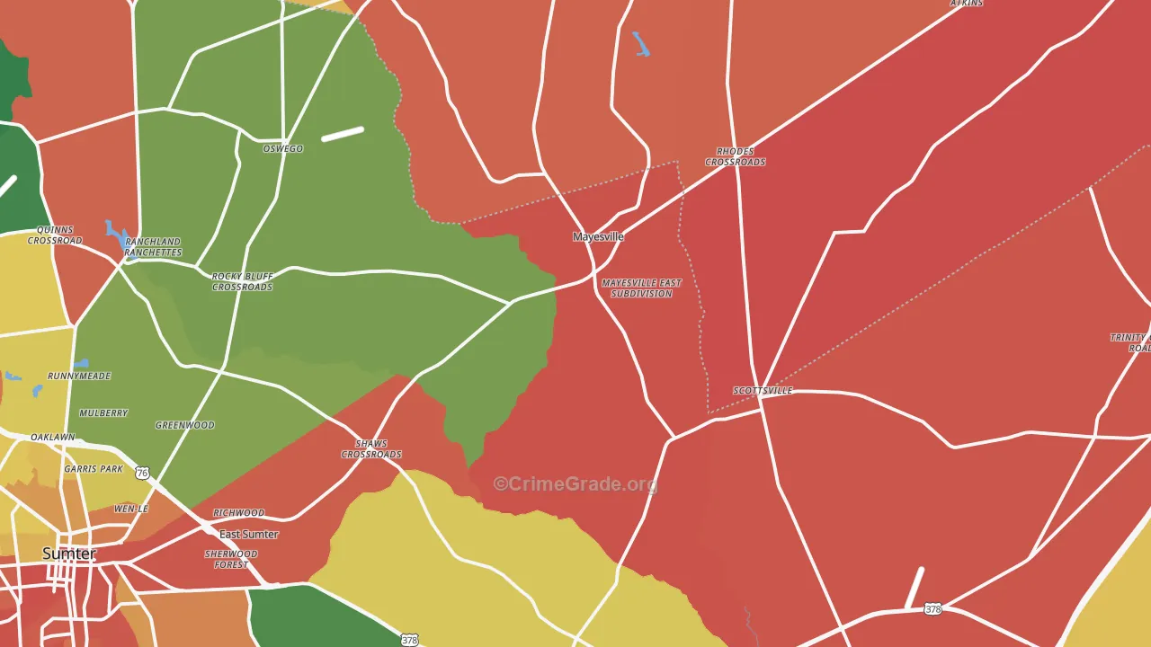Mayesville, SC Map of Robbery Rates