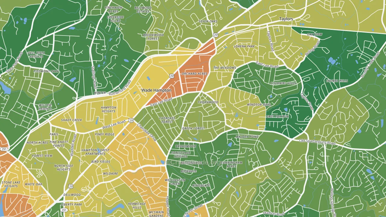 Mayfair Estates, Taylors, SC Map of Robbery Rates