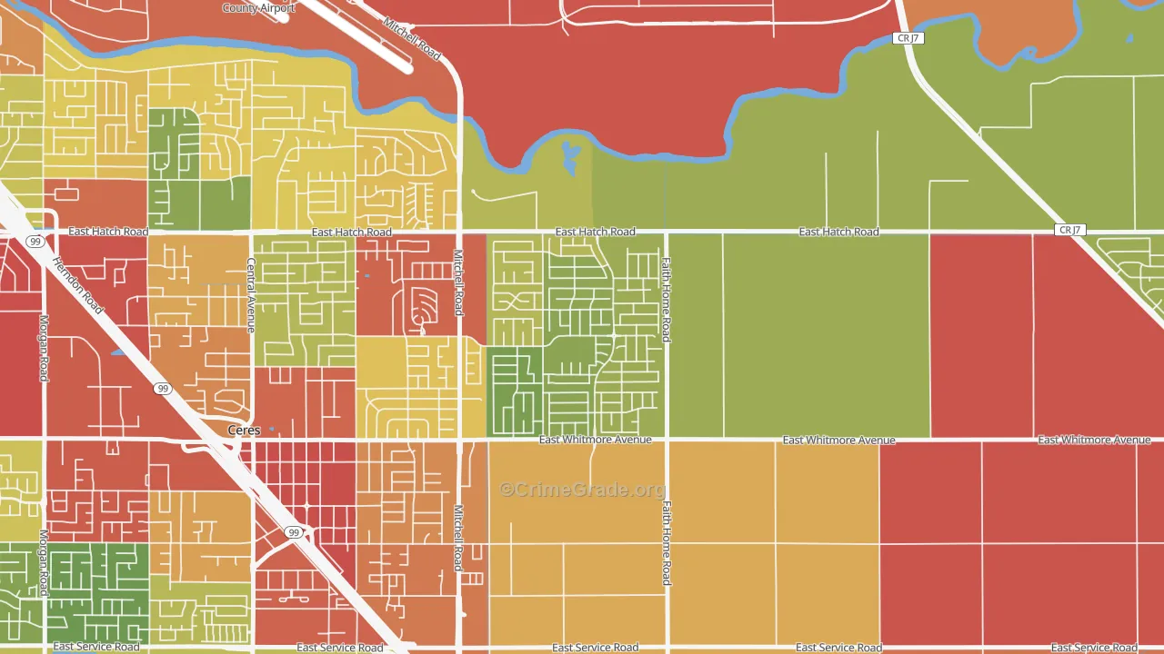 Mayfield, Ceres, CA Map of Robbery Rates