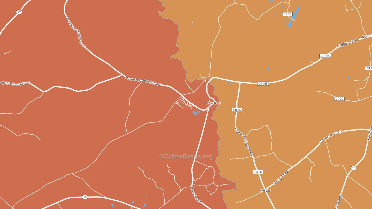 Mayfield, GA Map of Robbery Rates