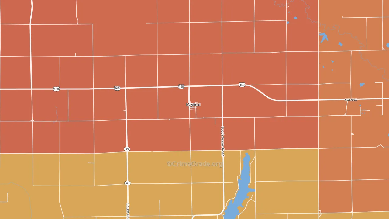 Mayfield, KS Map of Robbery Rates
