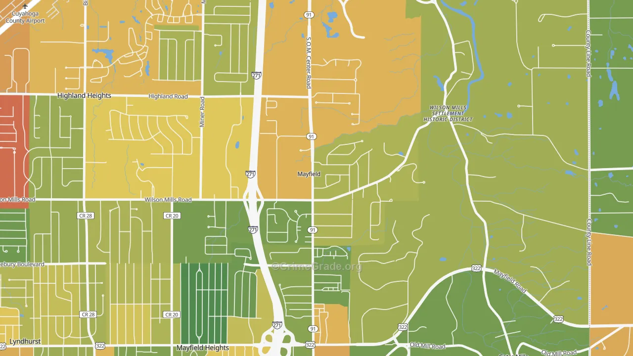 Mayfield, OH Map of Robbery Rates