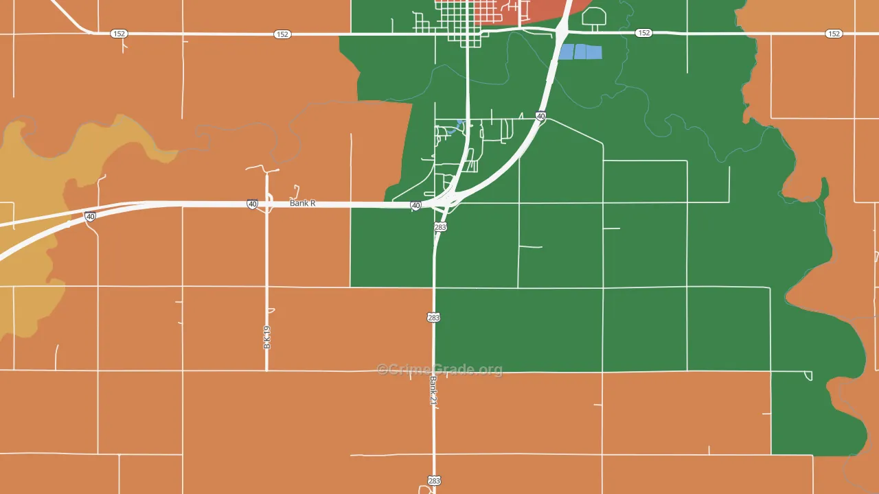 Mayfield, OK Map of Robbery Rates