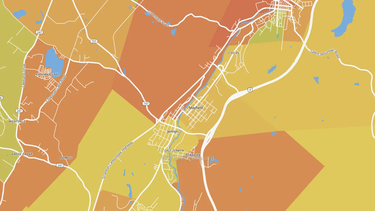 Mayfield, PA Map of Robbery Rates