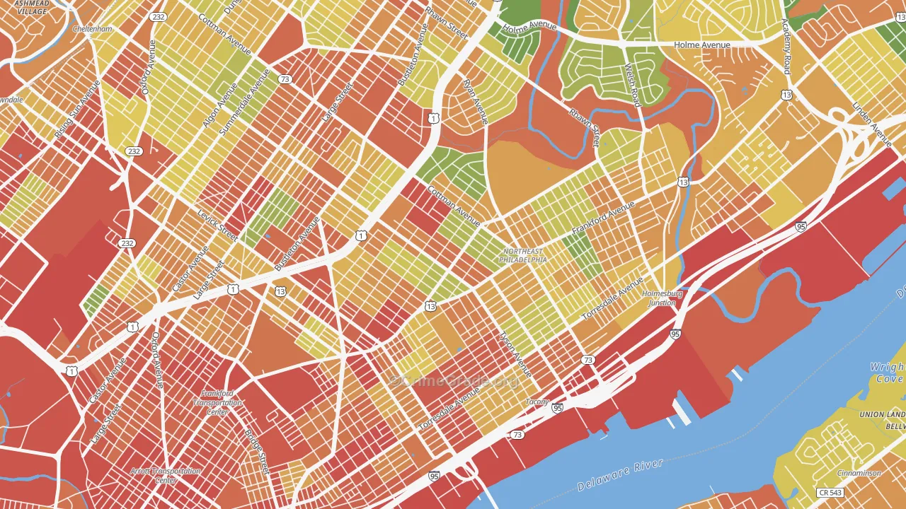 Mayfield, Philadelphia, PA Map of Robbery Rates