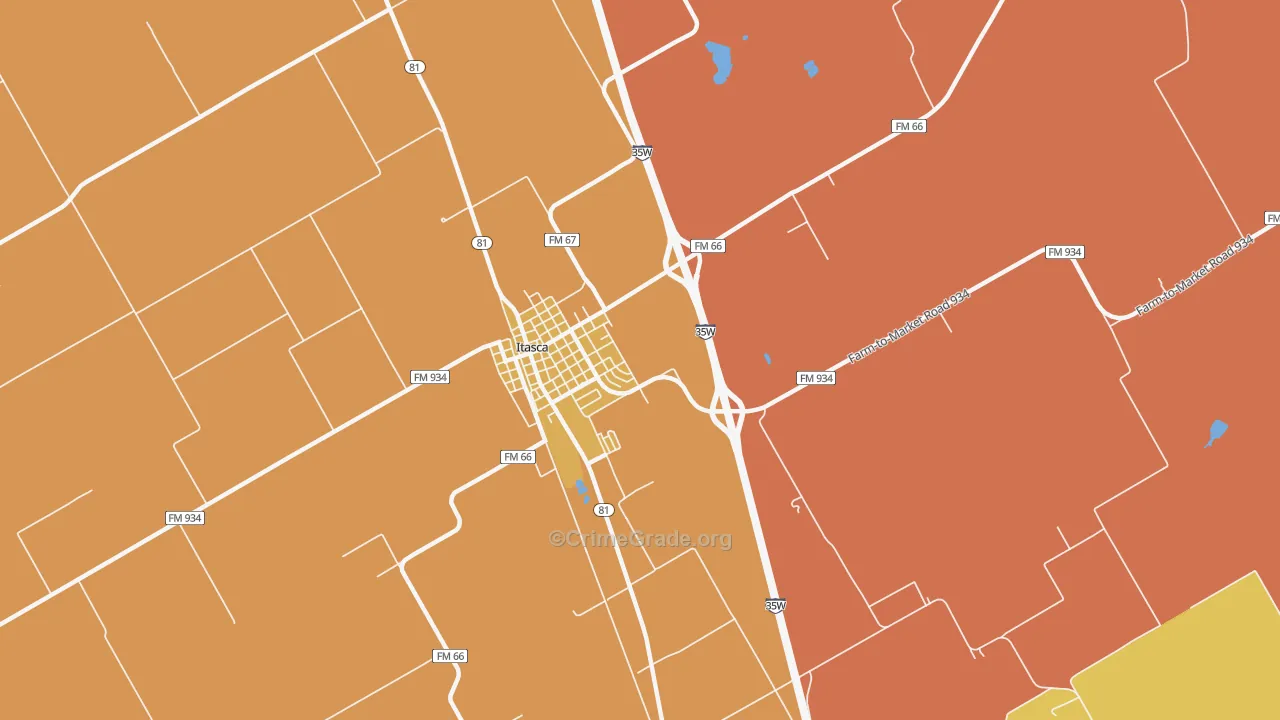 Mayfield, TX Map of Robbery Rates