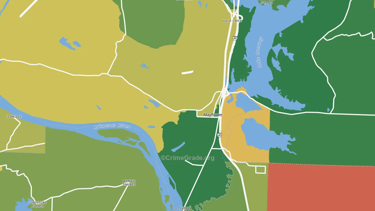 Mayflower, AR Map of Robbery Rates