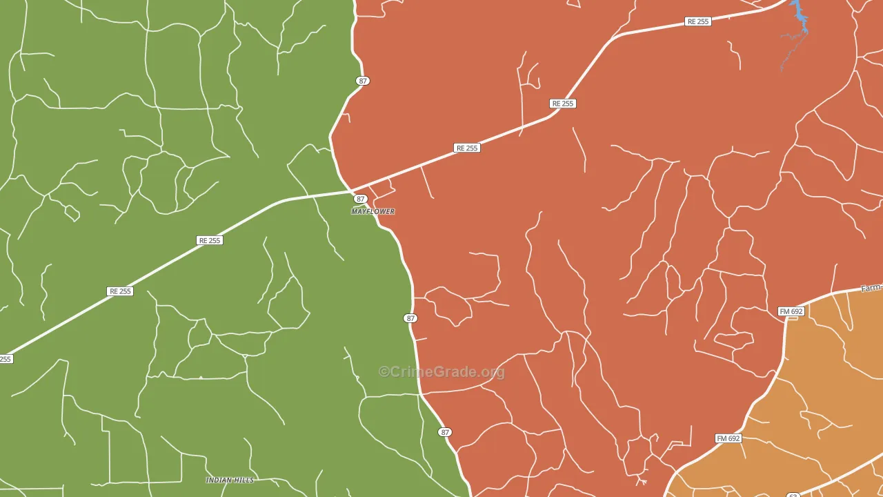 Mayflower, TX Map of Robbery Rates
