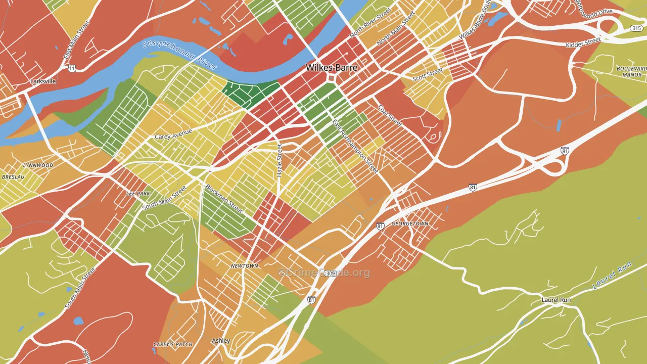 Mayflower, Wilkes-Barre, PA Map of Robbery Rates