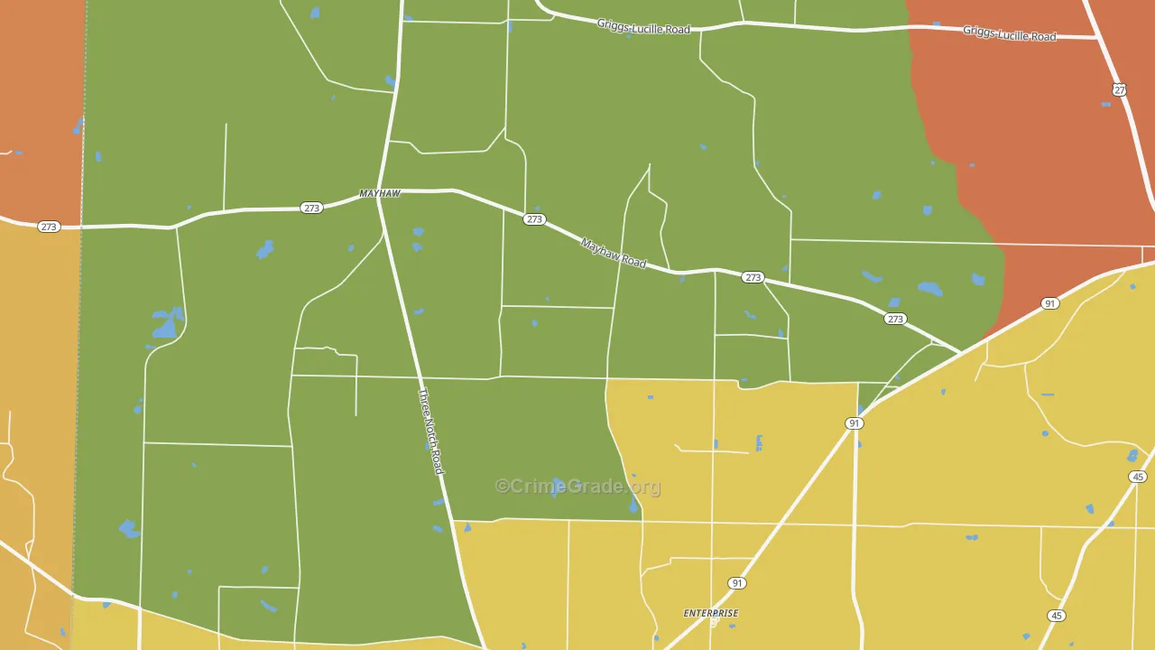 Mayhaw, GA Map of Robbery Rates