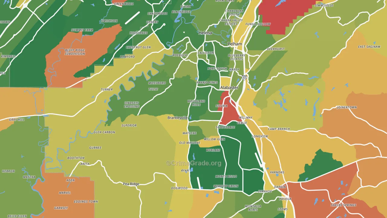 Maylene, AL Map of Robbery Rates