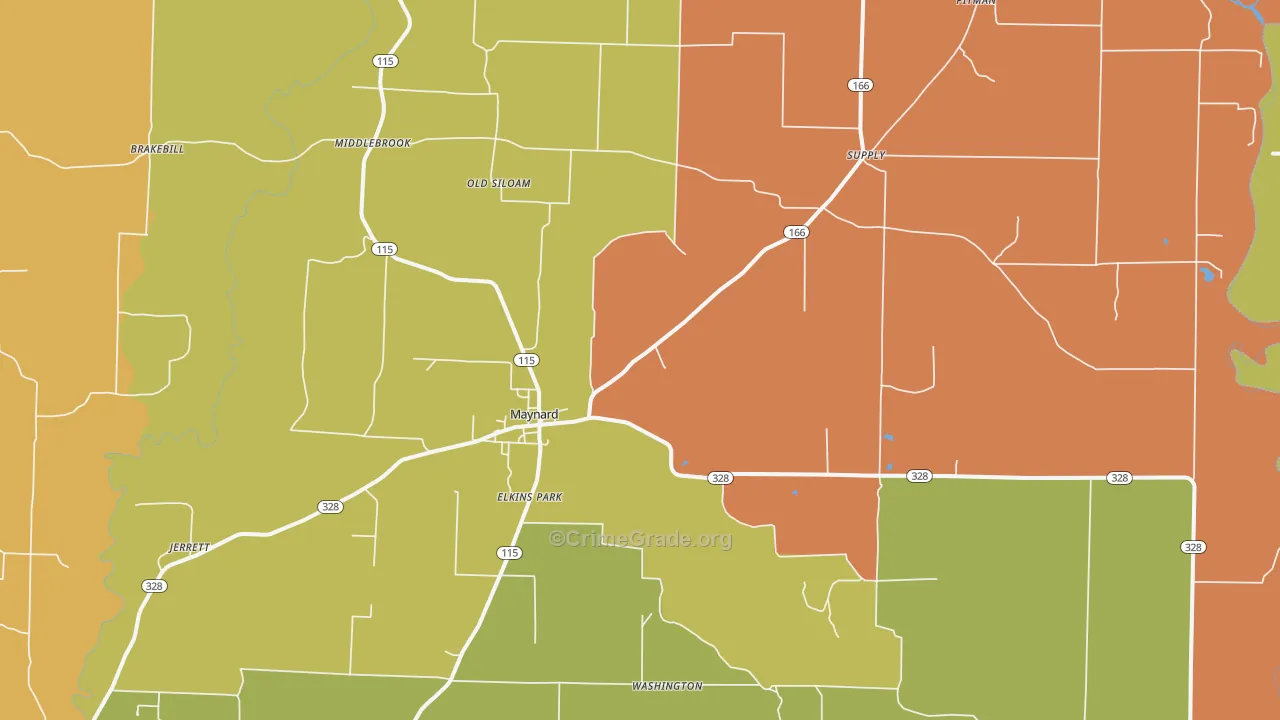 Maynard, AR Map of Robbery Rates