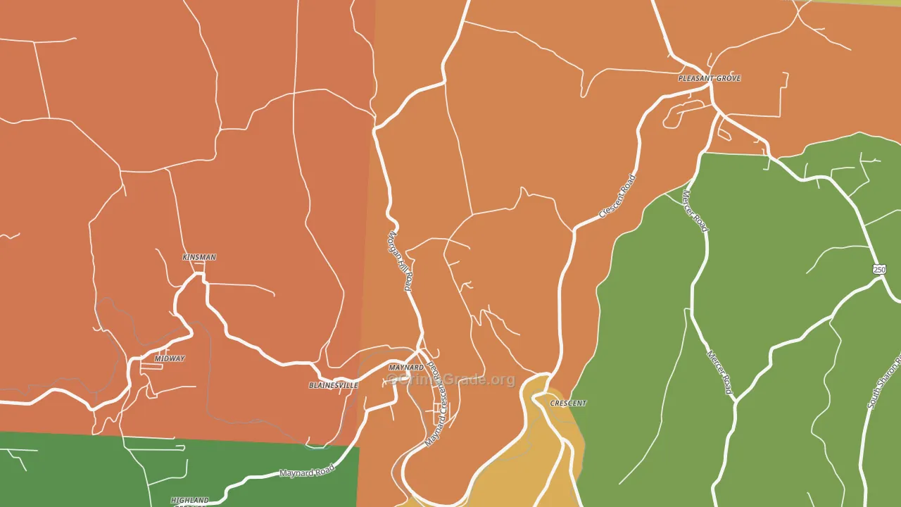 Maynard, OH Map of Robbery Rates