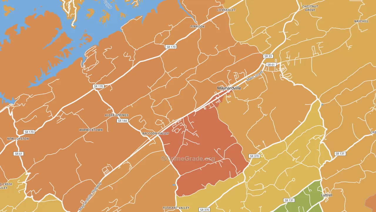 Maynardville, TN Map of Robbery Rates