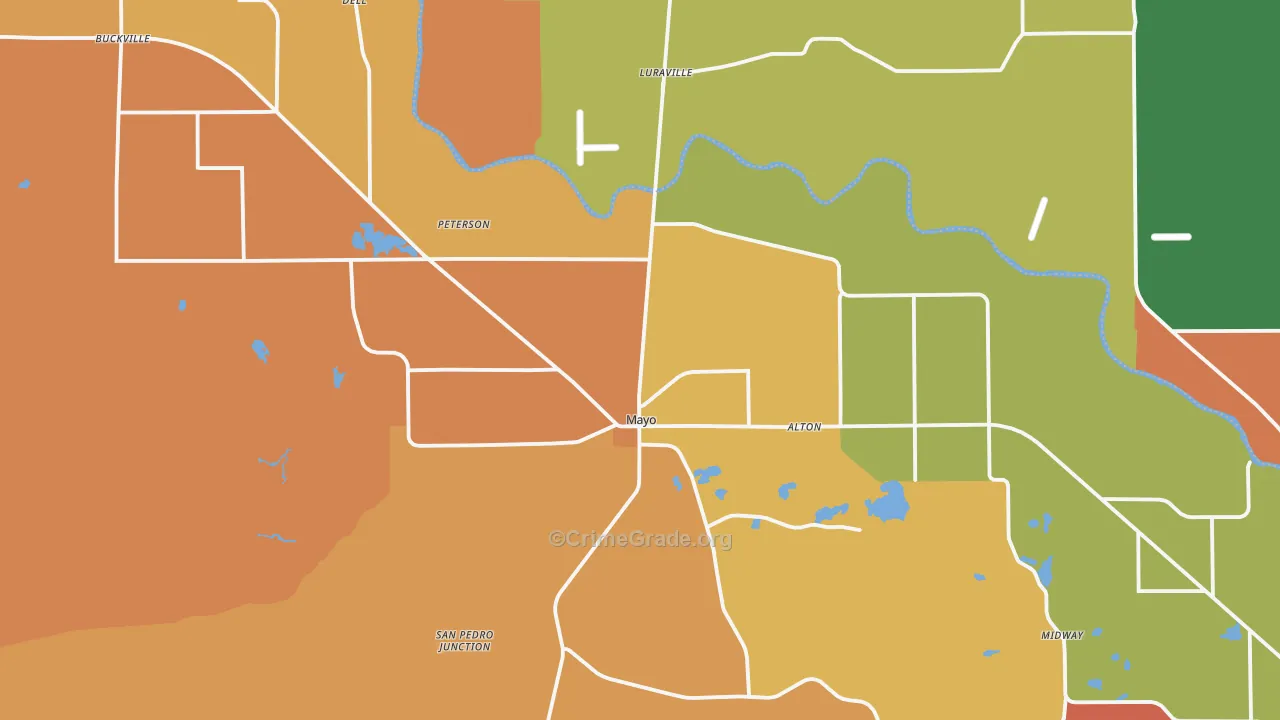 Mayo, FL Map of Robbery Rates