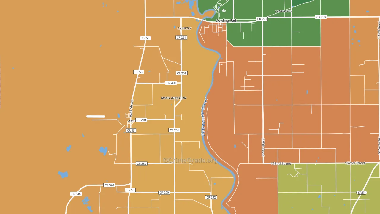 Mayo Junction, FL Map of Robbery Rates