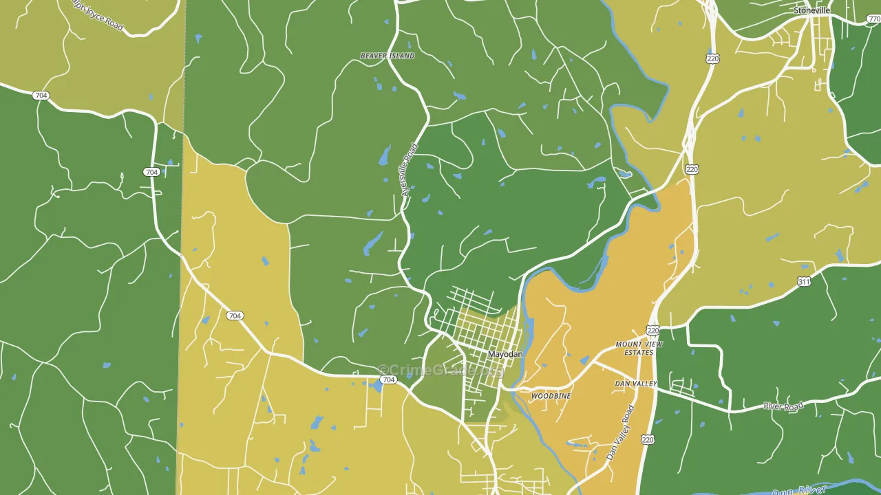 Mayodan, NC Map of Robbery Rates
