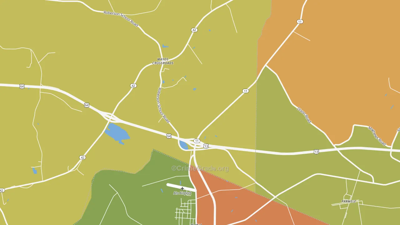 Mayos Crossroads, NC Map of Robbery Rates