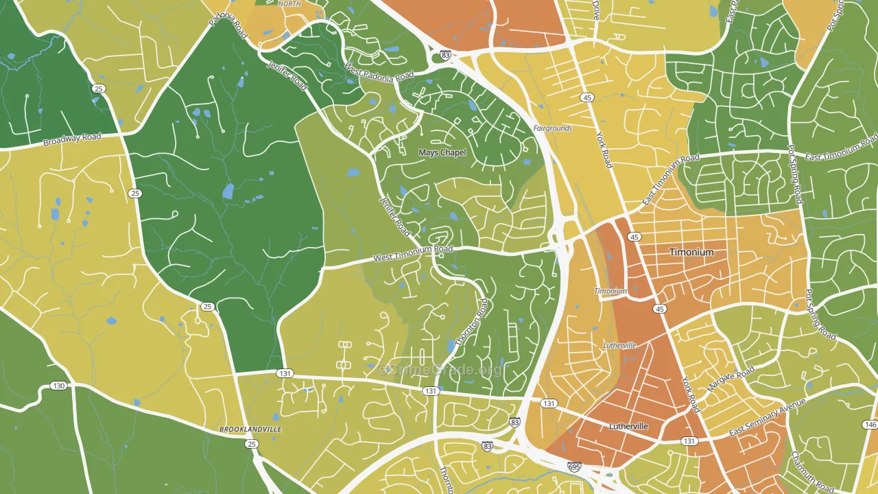Mays Chapel, MD Map of Robbery Rates
