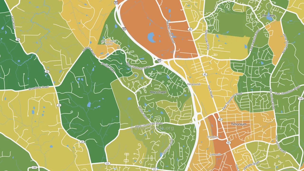 Mays Chapel Village, Mays Chapel, MD Map of Robbery Rates