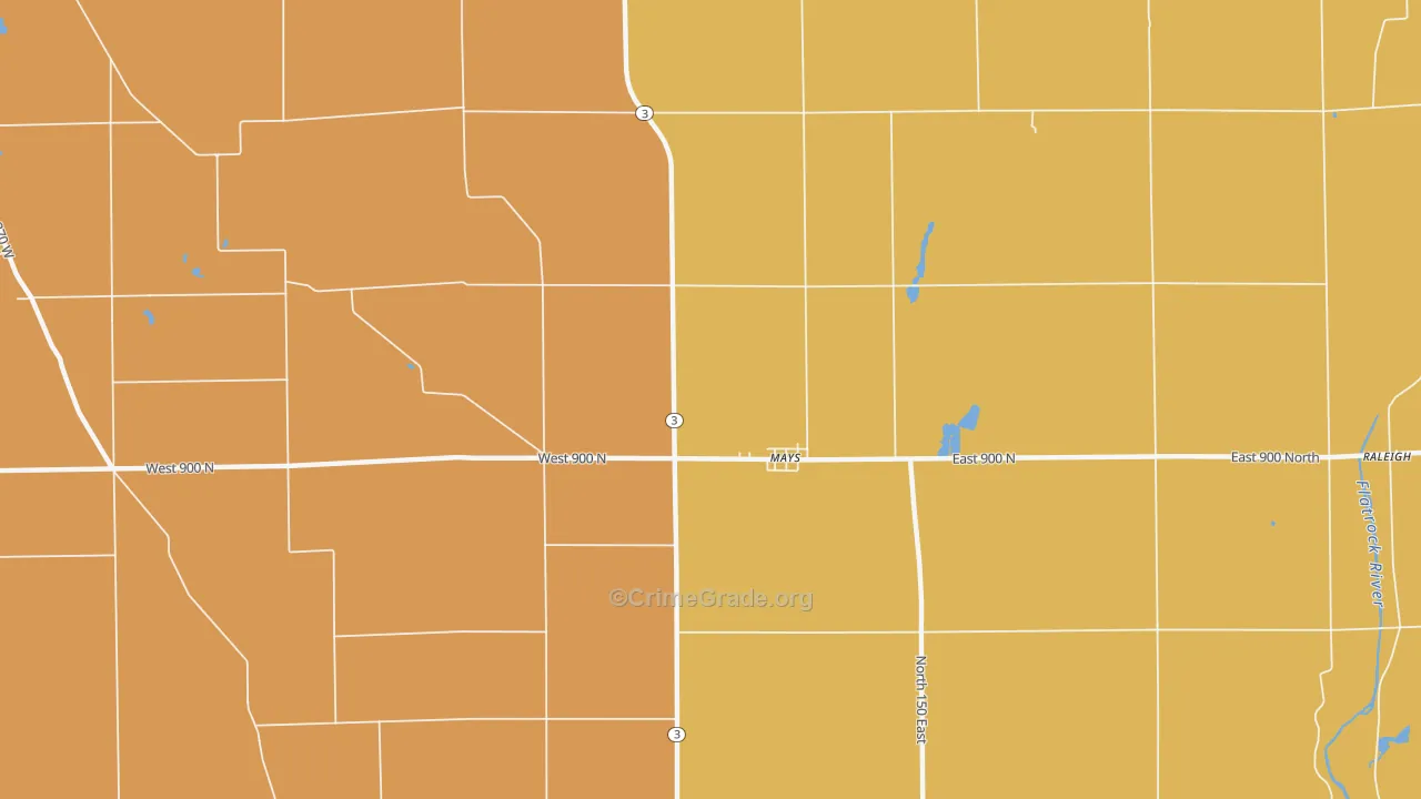Mays, IN Map of Robbery Rates