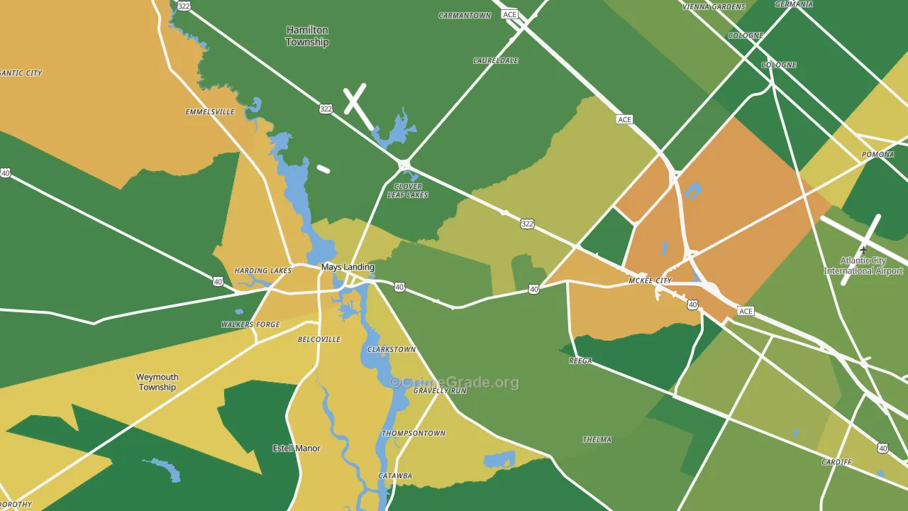 Mays Landing, NJ Map of Robbery Rates