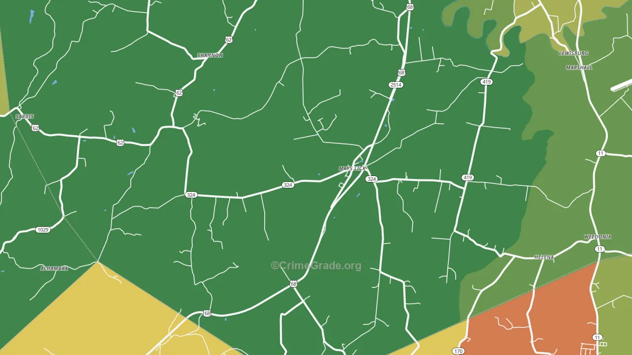 Mays Lick, KY Map of Robbery Rates